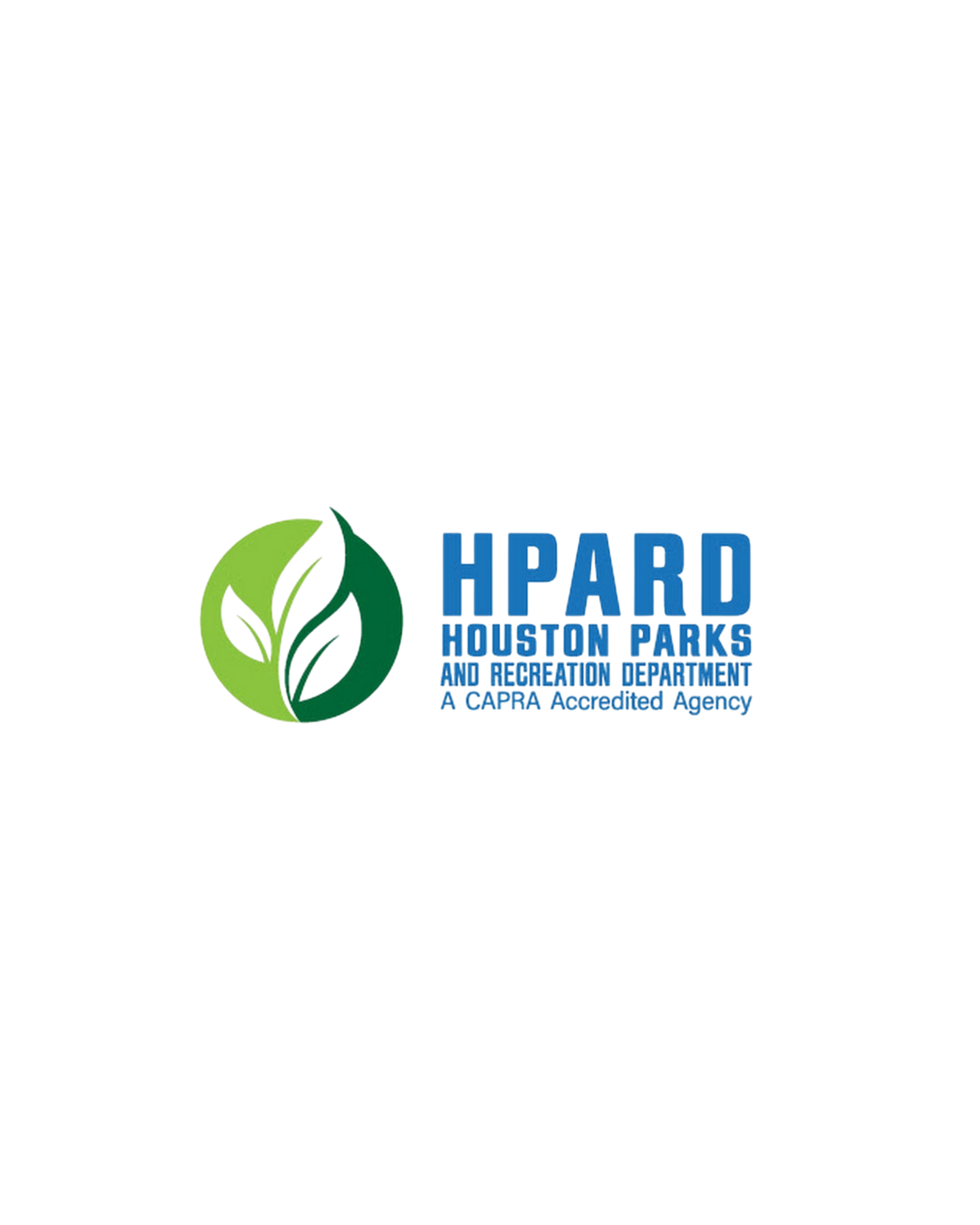 Logo of HPARD, featuring green leaves and circular design, representing Houston Parks and Recreation.