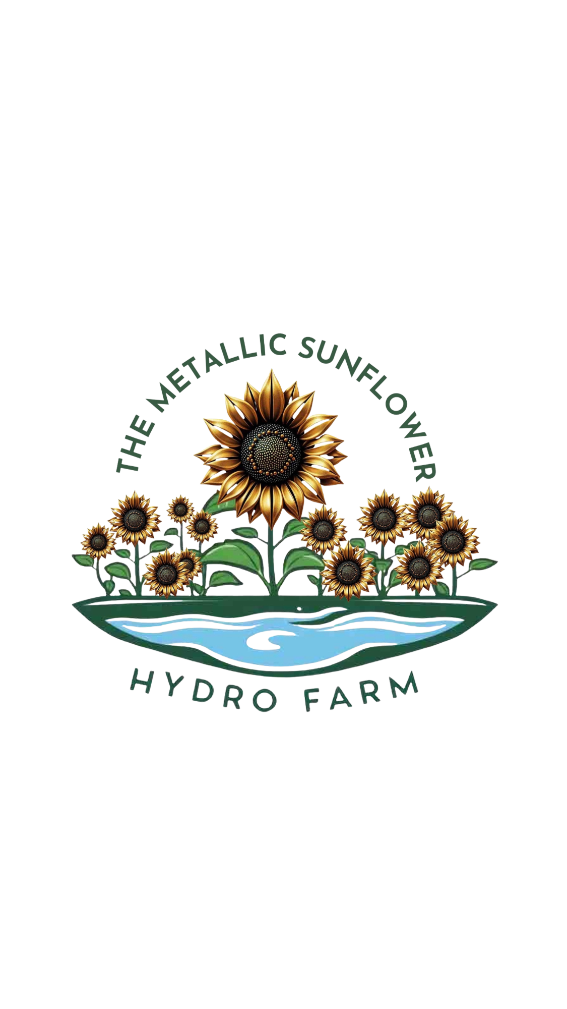 Logo of Metallic Sunflower Hydro Farm featuring a sunflower and green farm elements.