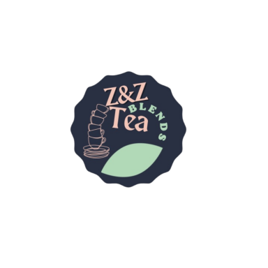 Logo for Z&Z Tea, featuring a tea leaf and a teapot silhouette.